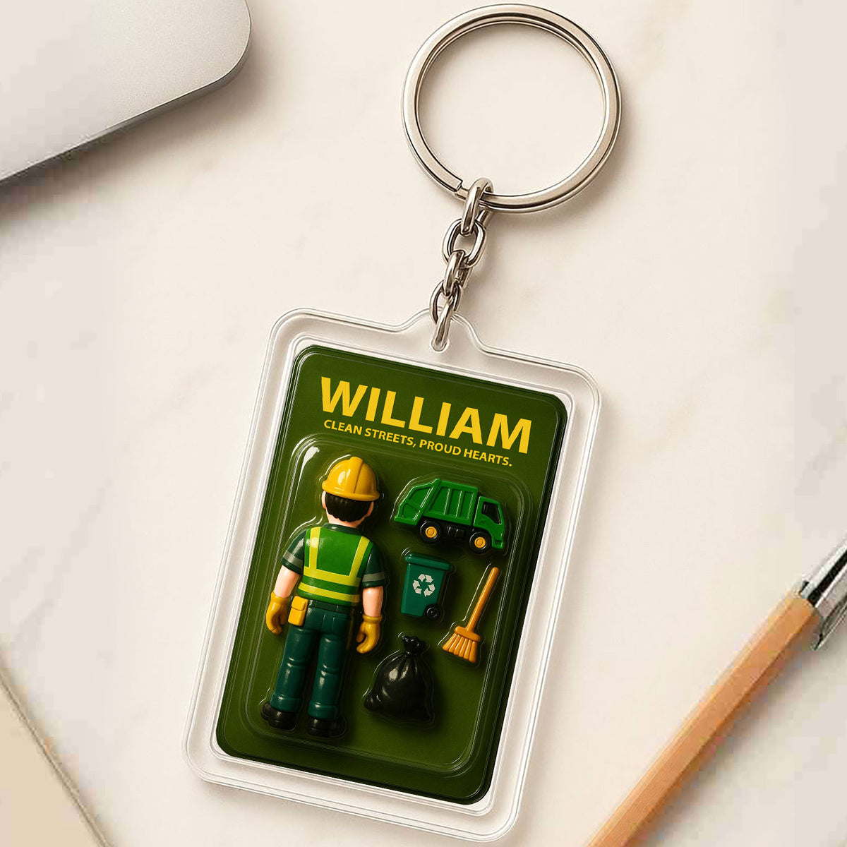 Custom Name Garbage Man Father's Day Gift - 3D "Clean Streets" Keychain