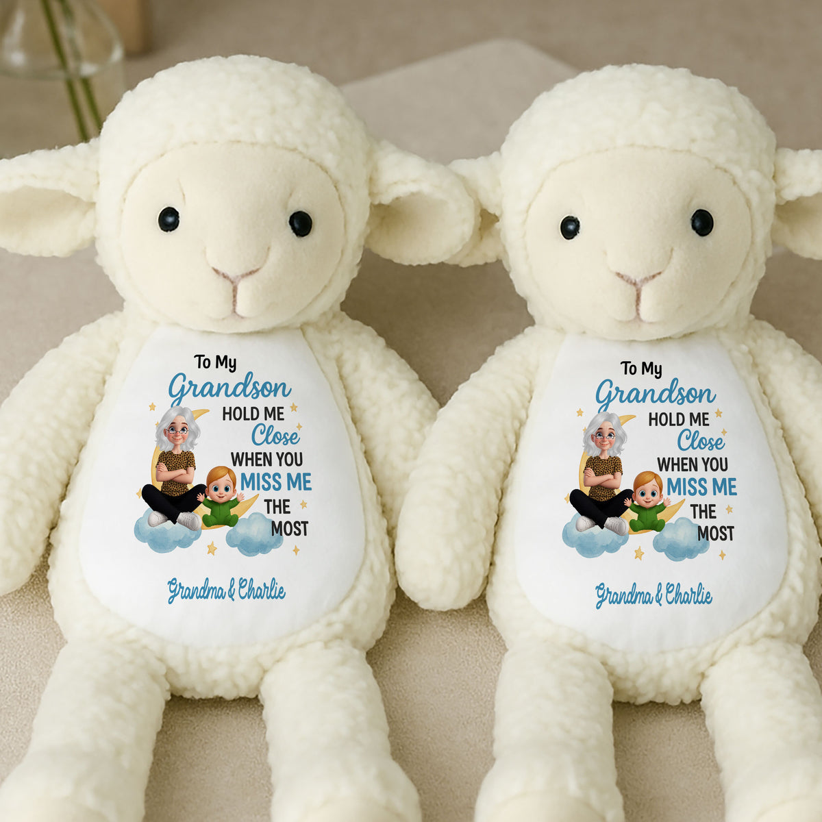 Custom Name Lamb Stuffed Animal for Grandson - Personalized Plush Gift