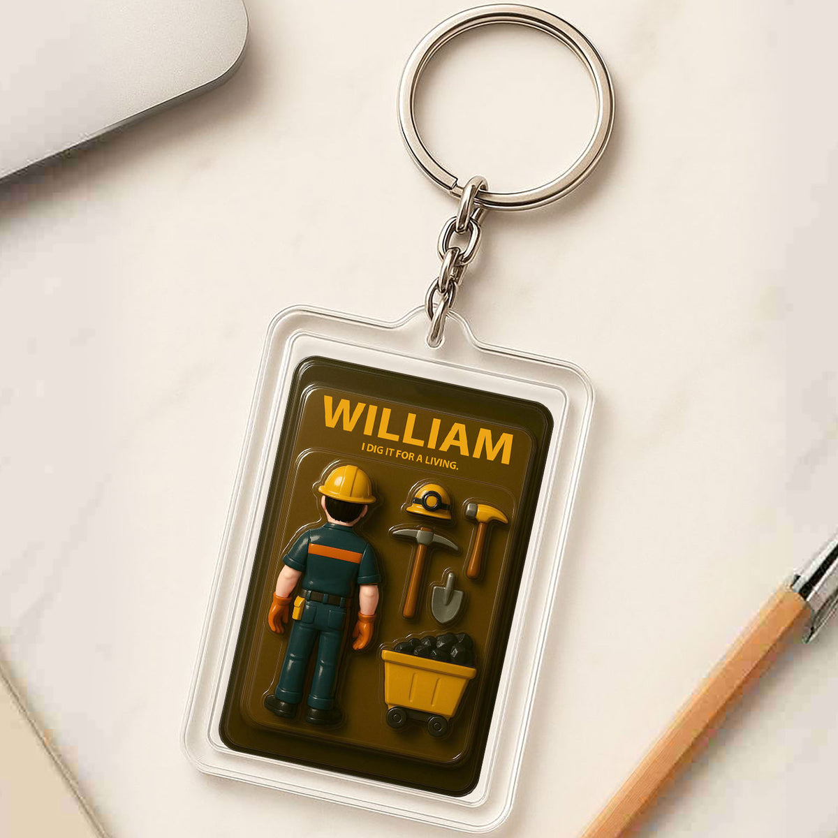 Custom Name Miner Dad Father's Day Gift - 3D "I Dig It For A Living" Action Figure Plaque Decor