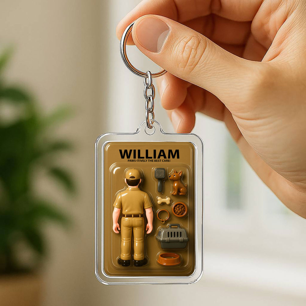 Custom Name Pet Sitter Father's Day Gift - 3D Dog Care Action Figure Keychain