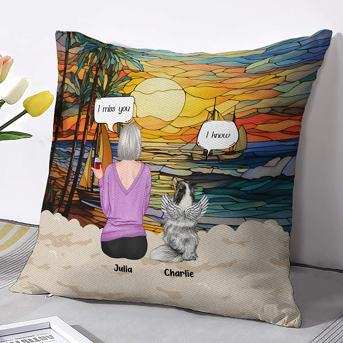 Custom Pet Memorial Pillow with Paw Print, Name, and "Still Talk About You" Message
