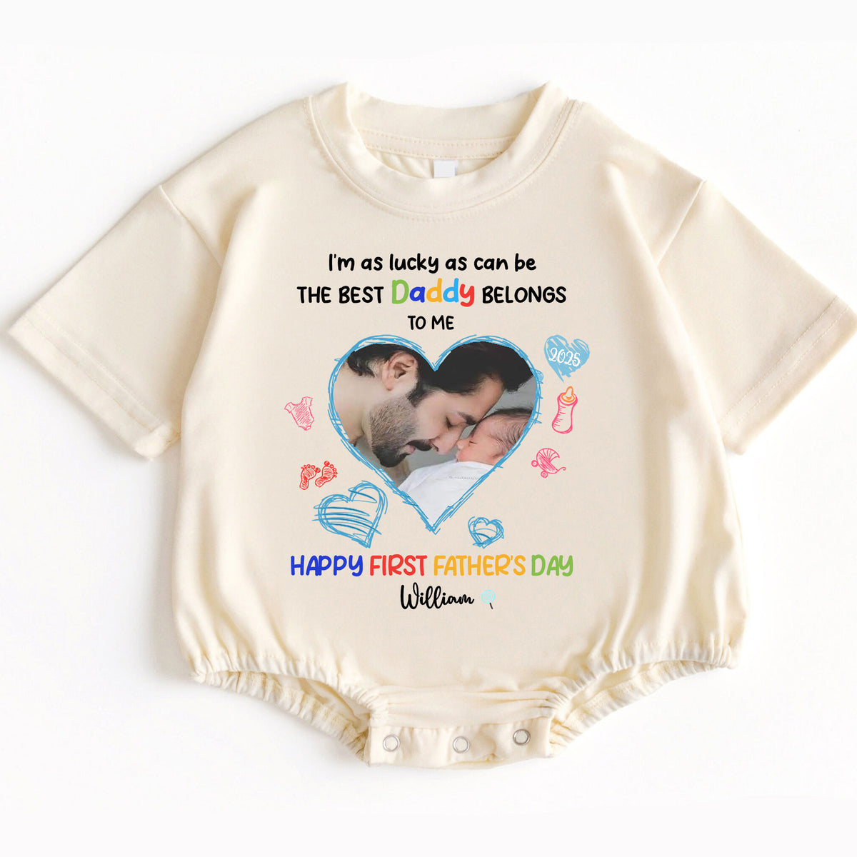 Custom Photo First Father's Day Gift for New Dad - Baby Bodysuit