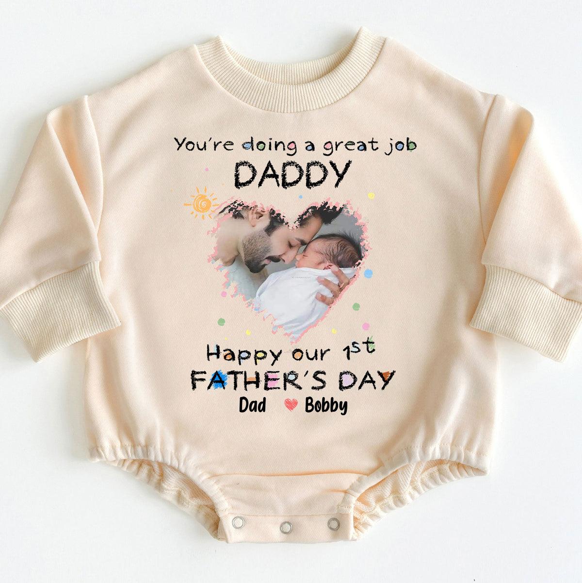 Custom Photo First Father's Day Gift for New Dad - Baby Bodysuit