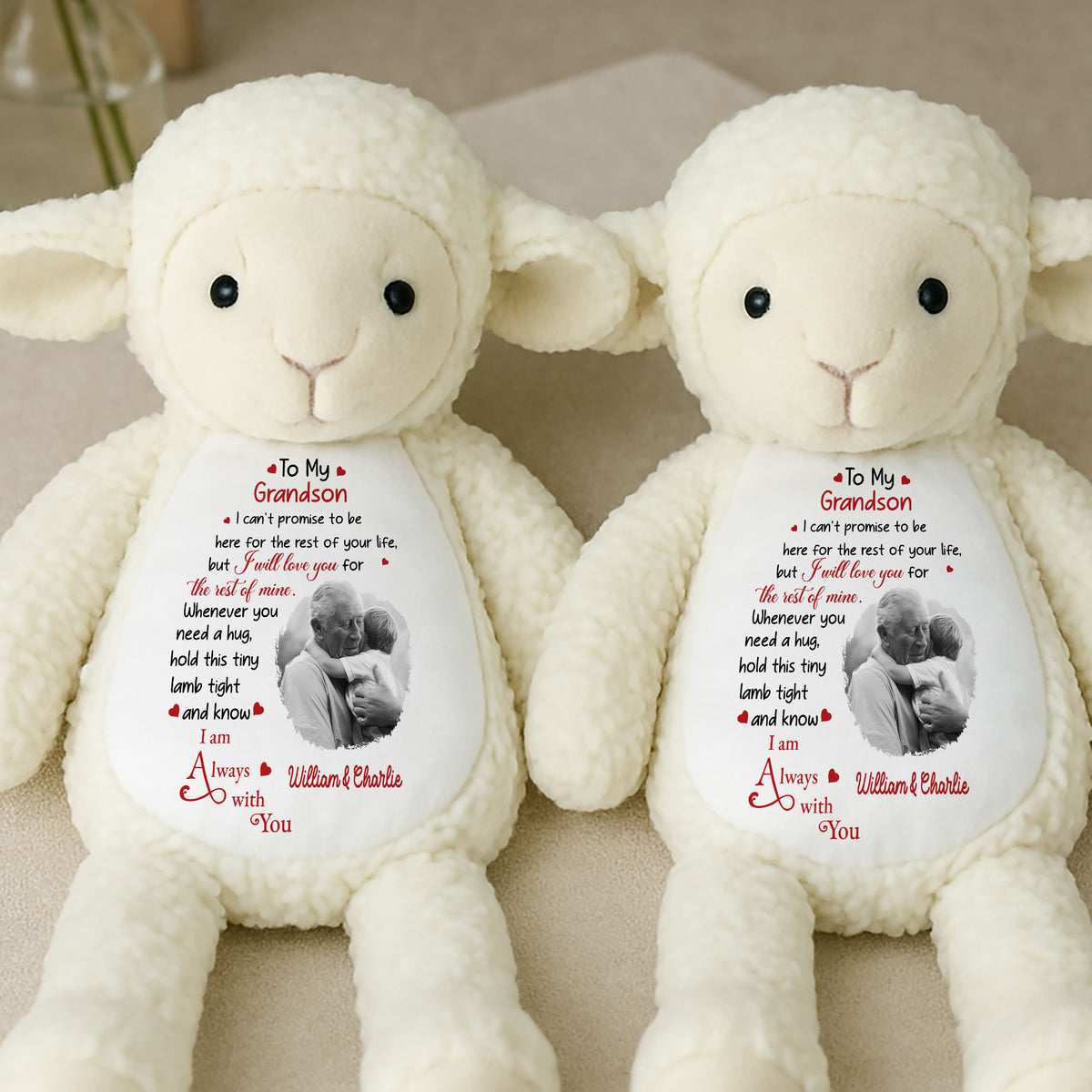 Custom Photo Plush Lamb for Grandson - Personalized Sentimental Stuffed Animal
