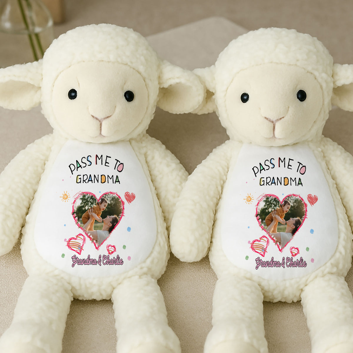 Custom Stuffed Animal for Grandma | Personalized Photo Lamb | "Pass Me To Grandma" Keepsake
