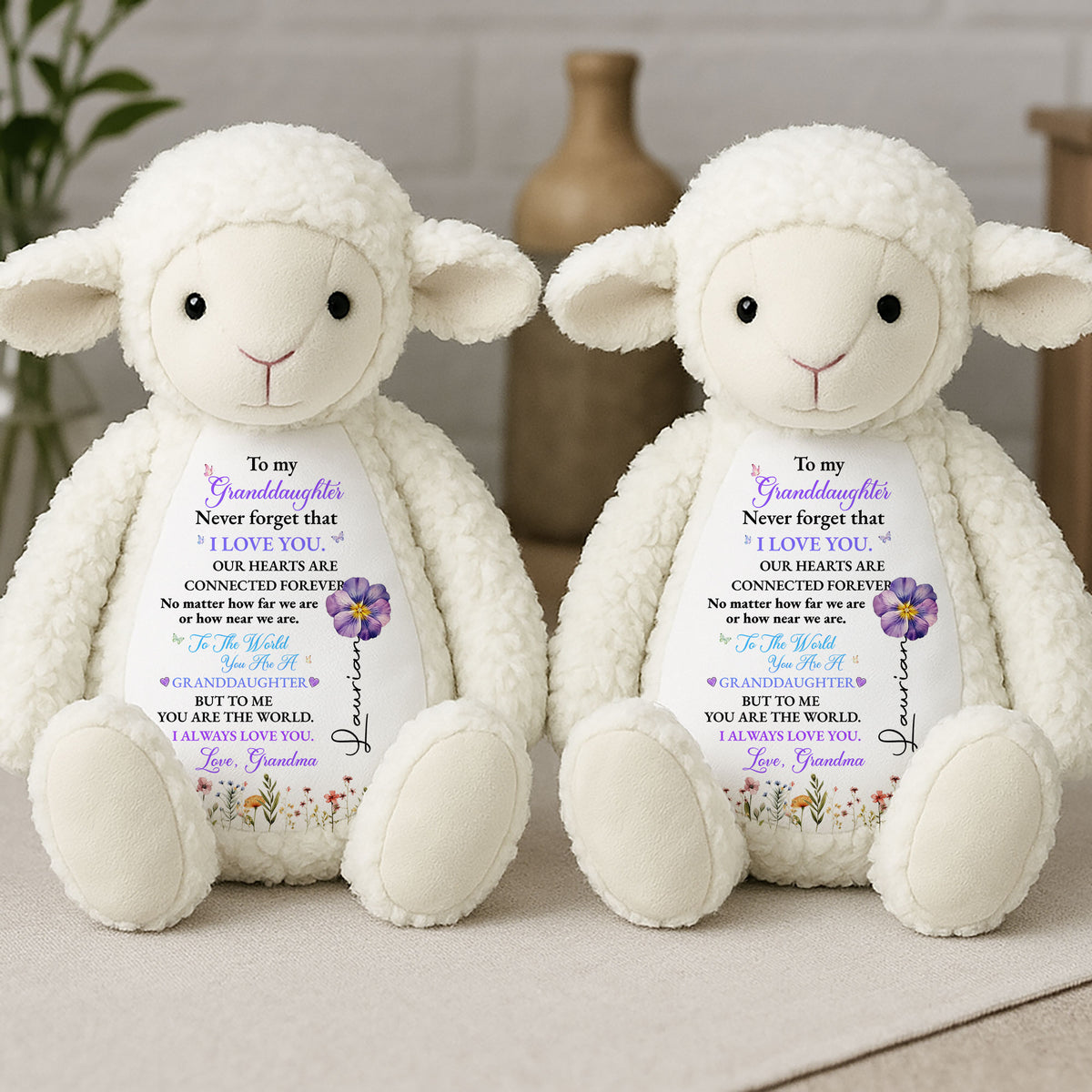 Custom Stuffed Lamb for Granddaughter - Personalized "Love You" Message Plush
