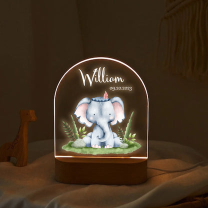 "Names with Happy Elephant" Custom LED Night Light | Personalized Portrait Light | Valentine's Day & Family Gift | Adorable LED Night Lamp | Perfect Safari Gift - LuthCreative