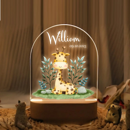 "Names with Happy Giraffe" Custom LED Night Light | Personalized Portrait Light | Valentine's Day & Family Gift | Adorable LED Night Lamp | Perfect Safari Gift - LuthCreative