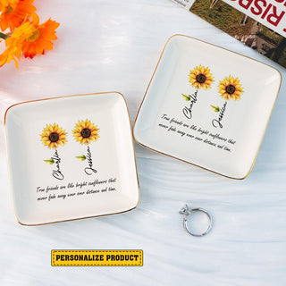 True Friends Are Like Bright Sunflower Ring Dish-Gift For Best Friend-Bestie Gift-Custom Jewelry Tray-Ring Holder