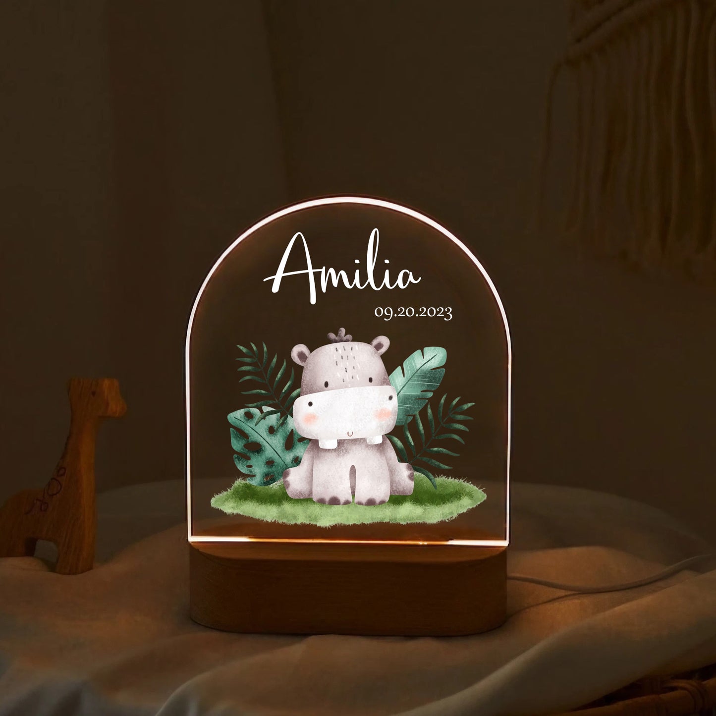 "Custom Name with Happy Hippo" LED Night Light | Perfect Valentine & Family Gift - LuthCreative