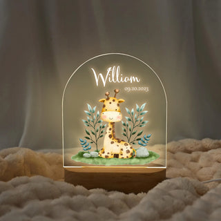 "Names with Happy Giraffe" Custom LED Night Light | Personalized Portrait Light | Valentine's Day & Family Gift | Adorable LED Night Lamp | Perfect Safari Gift - LuthCreative