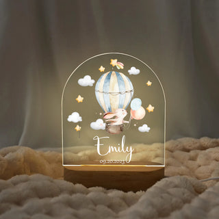 "Custom Name with Rabbit's Starry Balloon Adventure" LED Night Light | Magical Valentine & Family Gift - LuthCreative