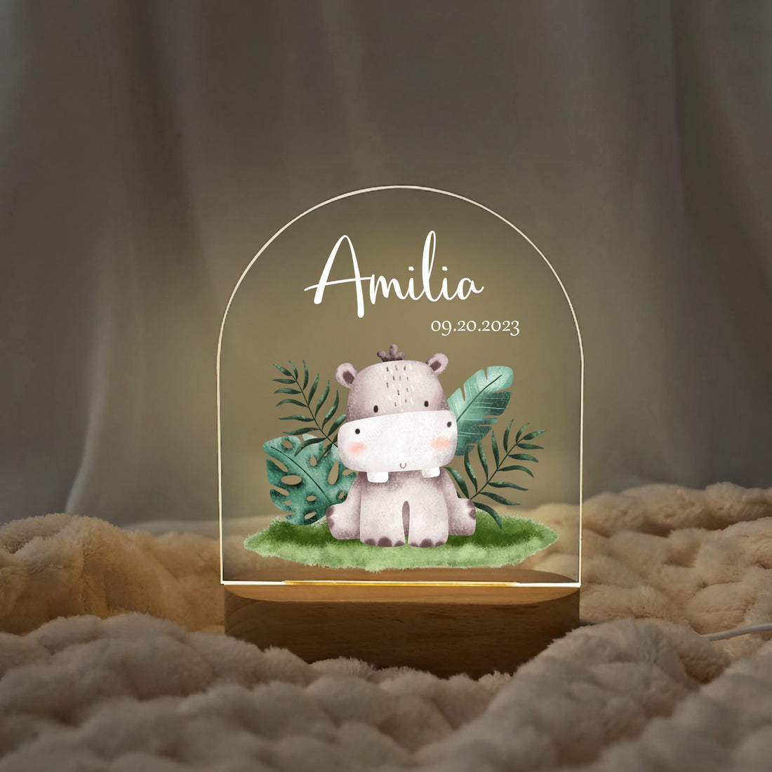 "Custom Name with Happy Hippo" LED Night Light | Perfect Valentine & Family Gift - LuthCreative