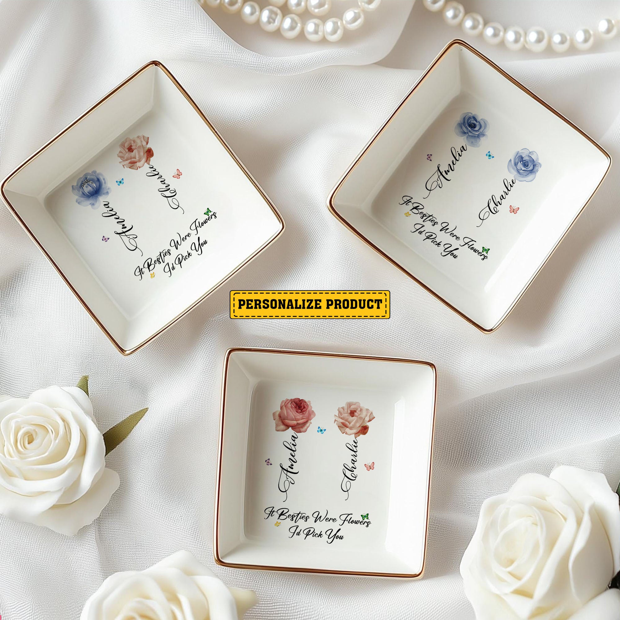 Personalized Sisters Are Different Flowers From The Same Garden Flower Sister Gift Jewelry Dish, Sister Flowers Jewelry Holder - LuthCreative