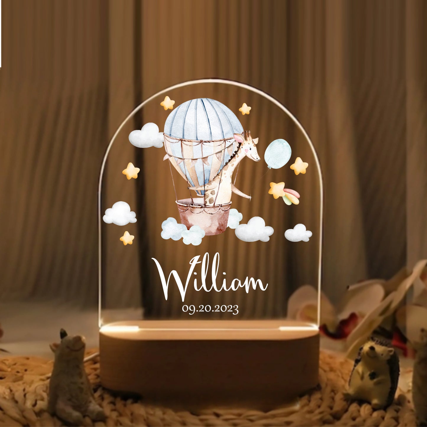 "Custom Name with Giraffe's Starry Balloon Adventure" LED Night Light | Perfect Birthday & Valentine Gift - LuthCreative