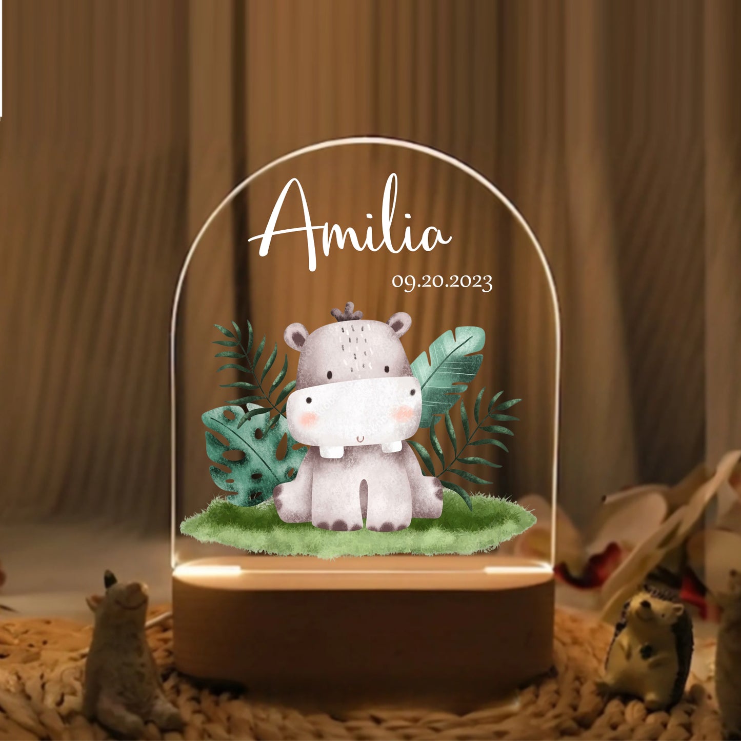 "Custom Name with Happy Hippo" LED Night Light | Perfect Valentine & Family Gift - LuthCreative