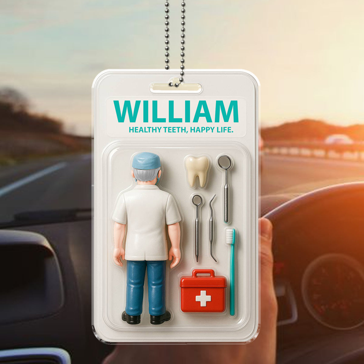 Dentist Car Ornament - Personalized with Name & "Healthy Teeth" Quote