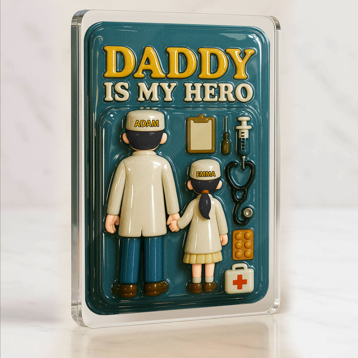 Doctor Dad Father's Day 3D Plaque - Personalized "My Hero" Medical Desk Gift
