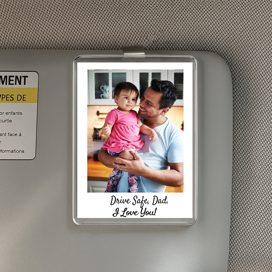 Father’s Day Gift for Dad – Custom Acrylic Car Visor Clip with Photo – Drive Safe Message Ornament for Daily Reminders of Love

