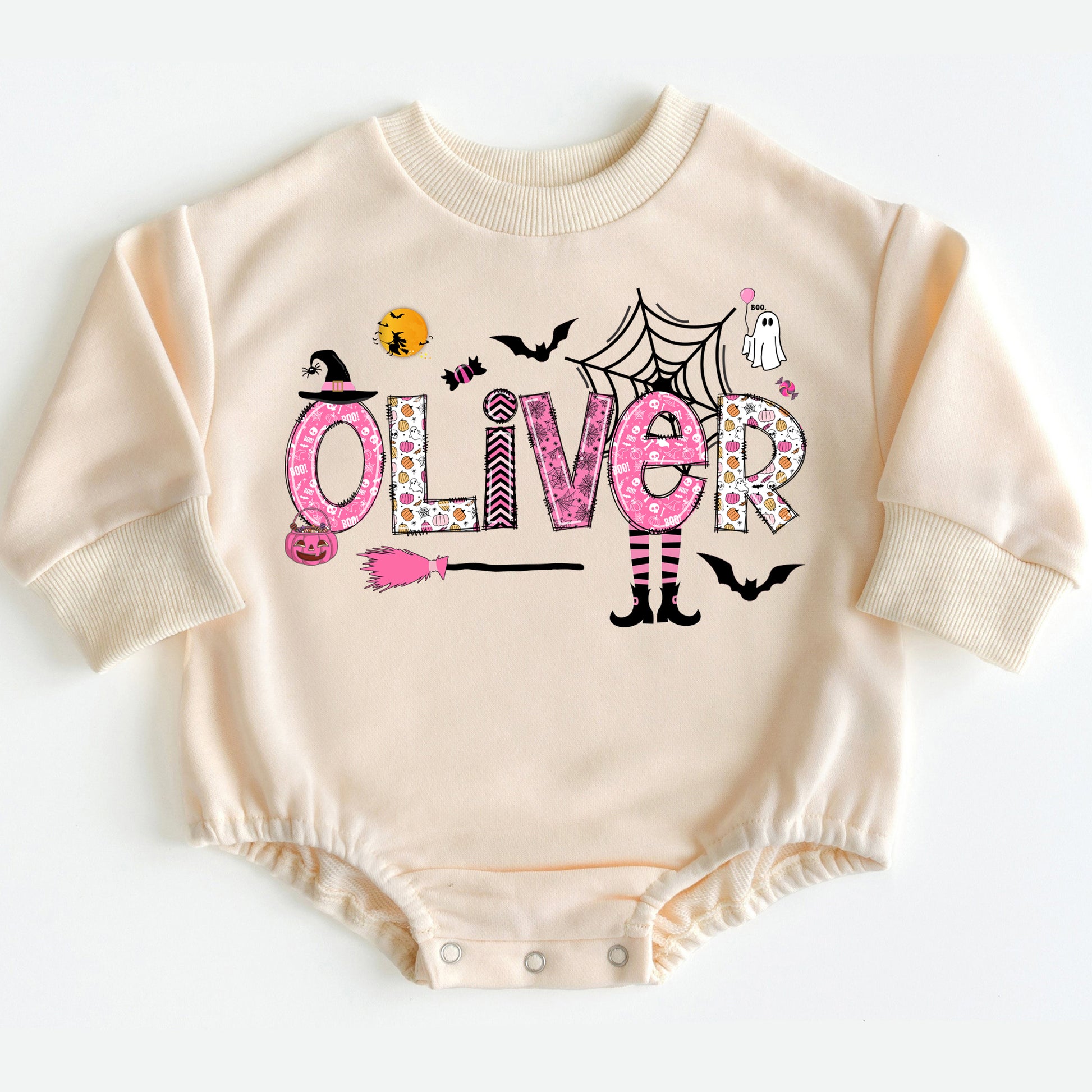 Custom Name Kids Name Halloween Baby Romper Bodysuit, Cute Little Boo Halloween Costume Girl Boy shirt, Letter Alphabet Halloween Name Kid - LuthCreative