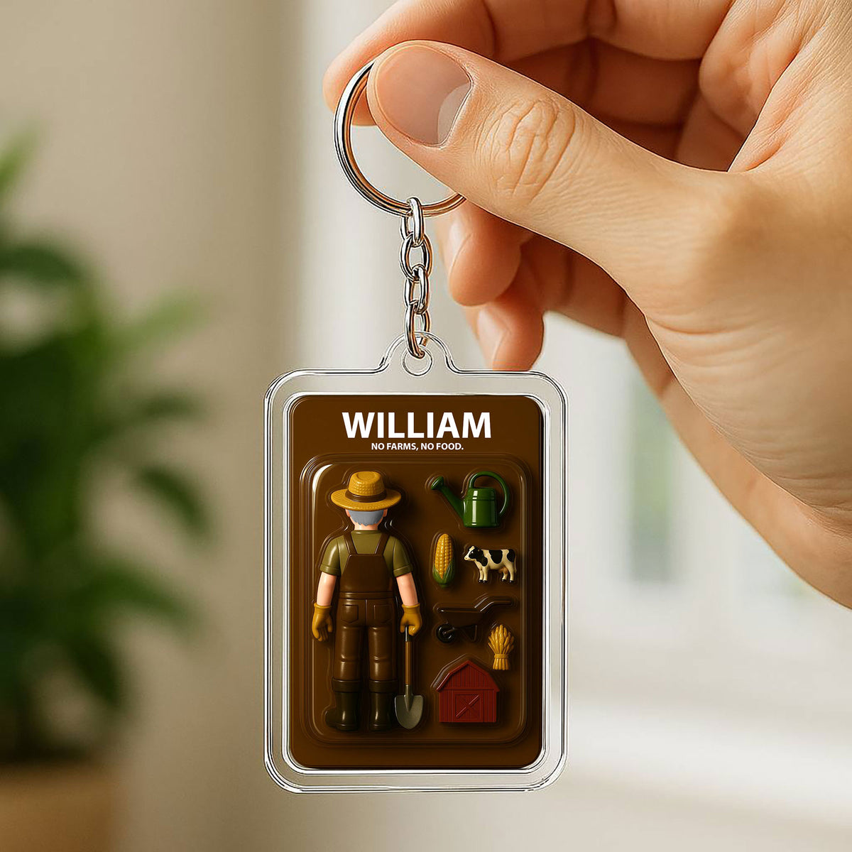 Farmer Father's Day 3D Keychain - Personalized Agriculture Gift "No Farms, No Food" 