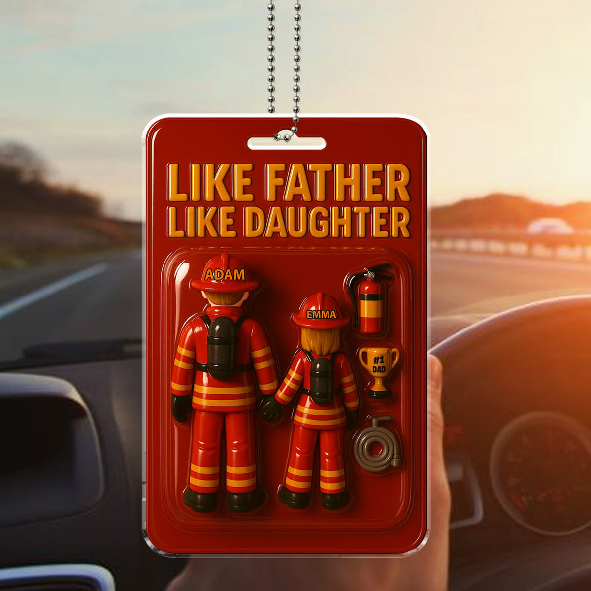 Firefighter Dad and Daughter Car Ornament - Personalized "Like Father Like Daughter