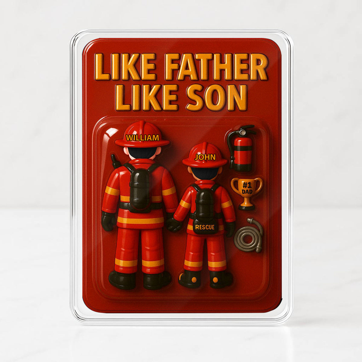 Firefighter Dad and Son Father's Day 3D Plaque - Personalized Fire Dept Gift Desk Decor