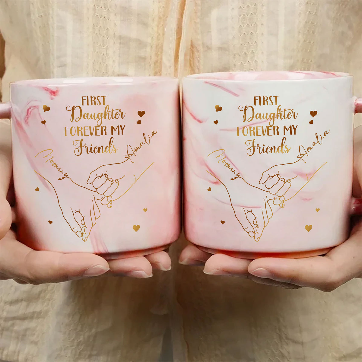 First My Daughter Forever My Friend Personalized Marble Mug - Mother and Daughters Gift, Customized Mug, Gift For Mom,