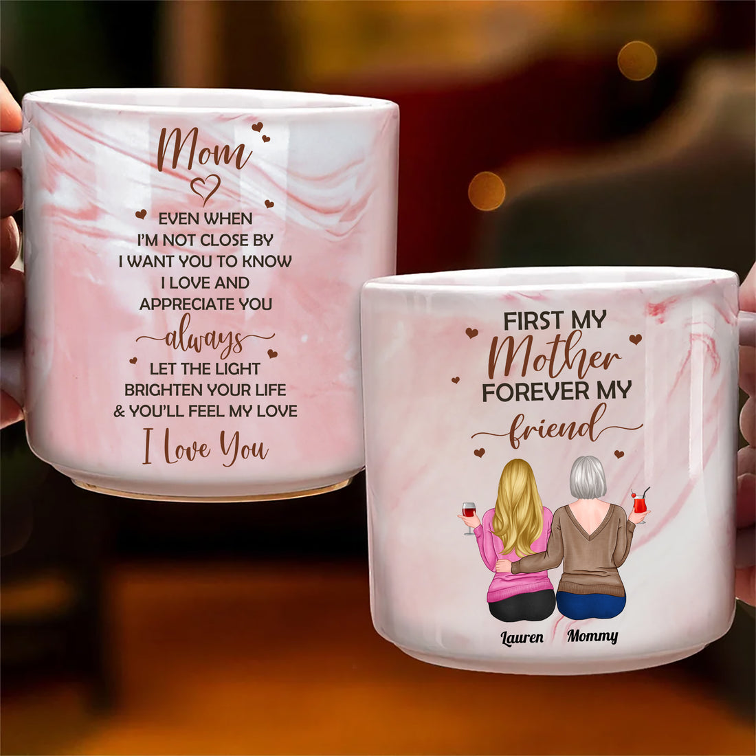 First My Mother Forever My Friend Mug Daughter and Mother 13.5oz Personalized Marble Mug, Custom Name Mug, Customized Mug, Gift For Mom, Gift For Grandma, Gift For Daughter