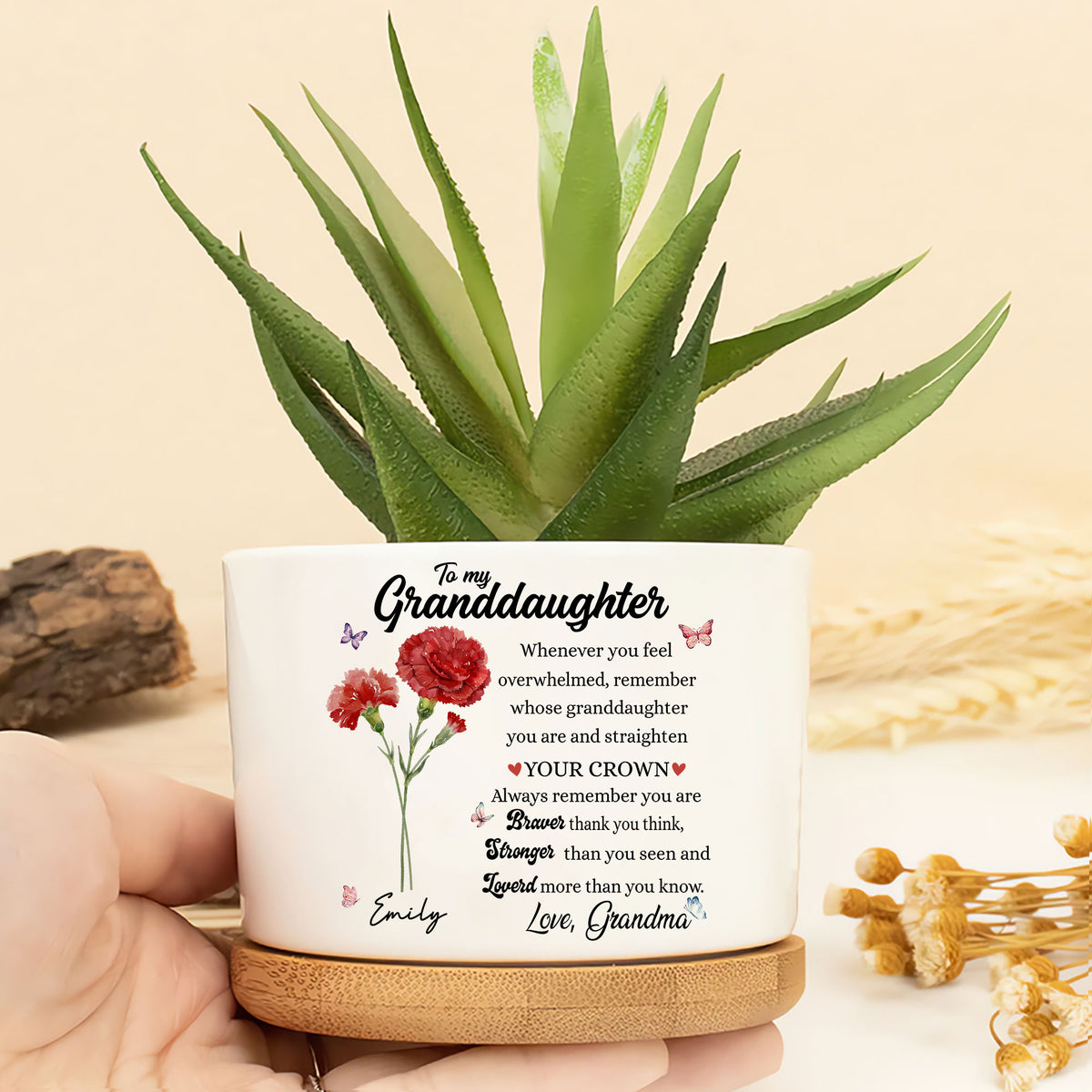 God Says You Are: A Birth Flower Personalized Ceramic Pot for My Granddaughter