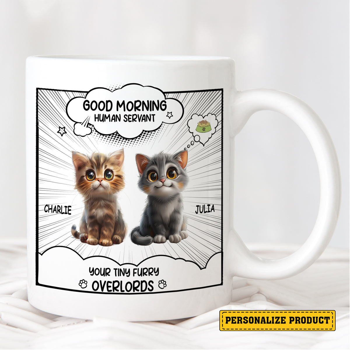"Good Morning Human Servant": Funny Personalized Cat Mug