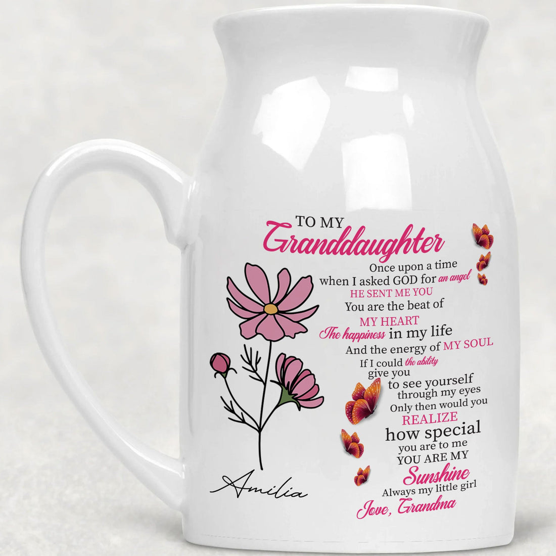 Granddaughter When I Asked God For An Angel Birth Month Flower Ceramic Vase