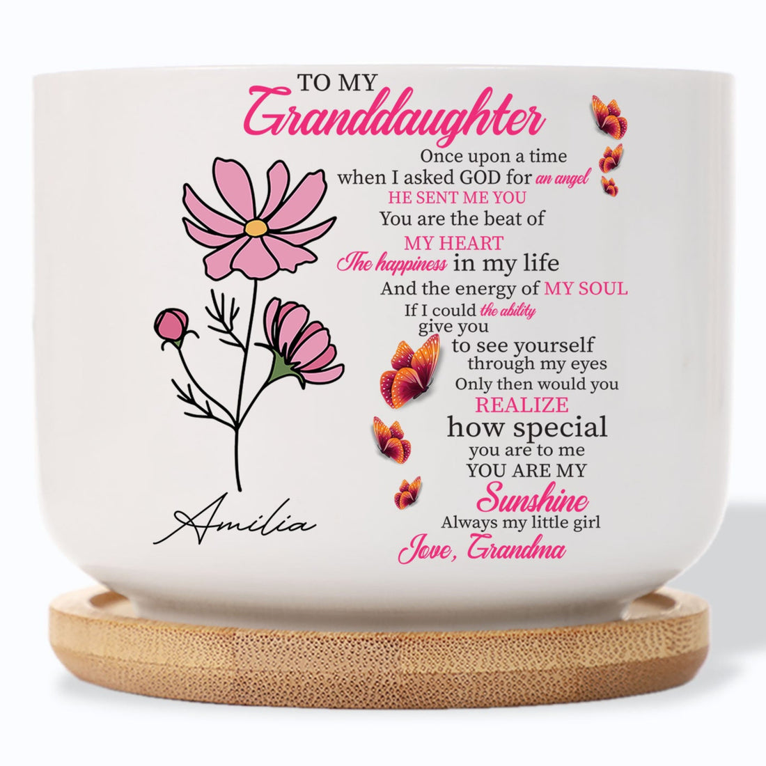 Granddaughter When I Asked God For An Angel Birth Month Flower Plant Pot