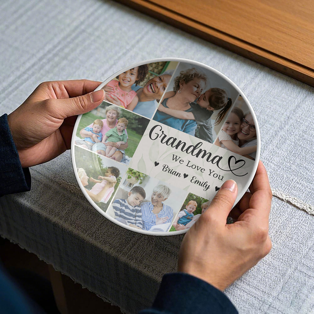 Grandma We Love You Custom Grandchild's Name With Birth Flower Ceramic Plate, Gift For Mom, Gift For Grandma