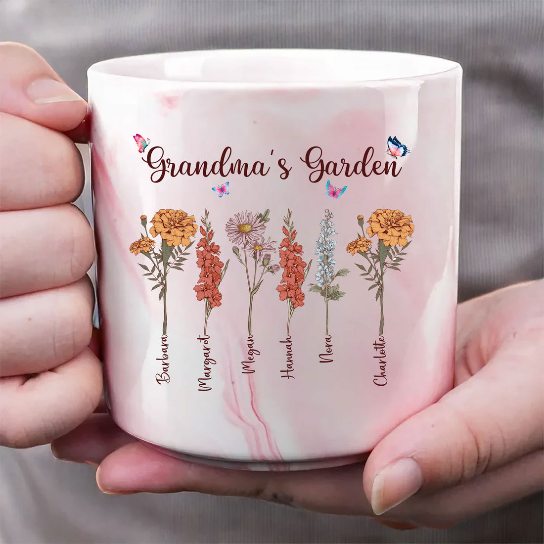Grandma's Garden Mug with Custom Grandchild's Name and Birth Flower

