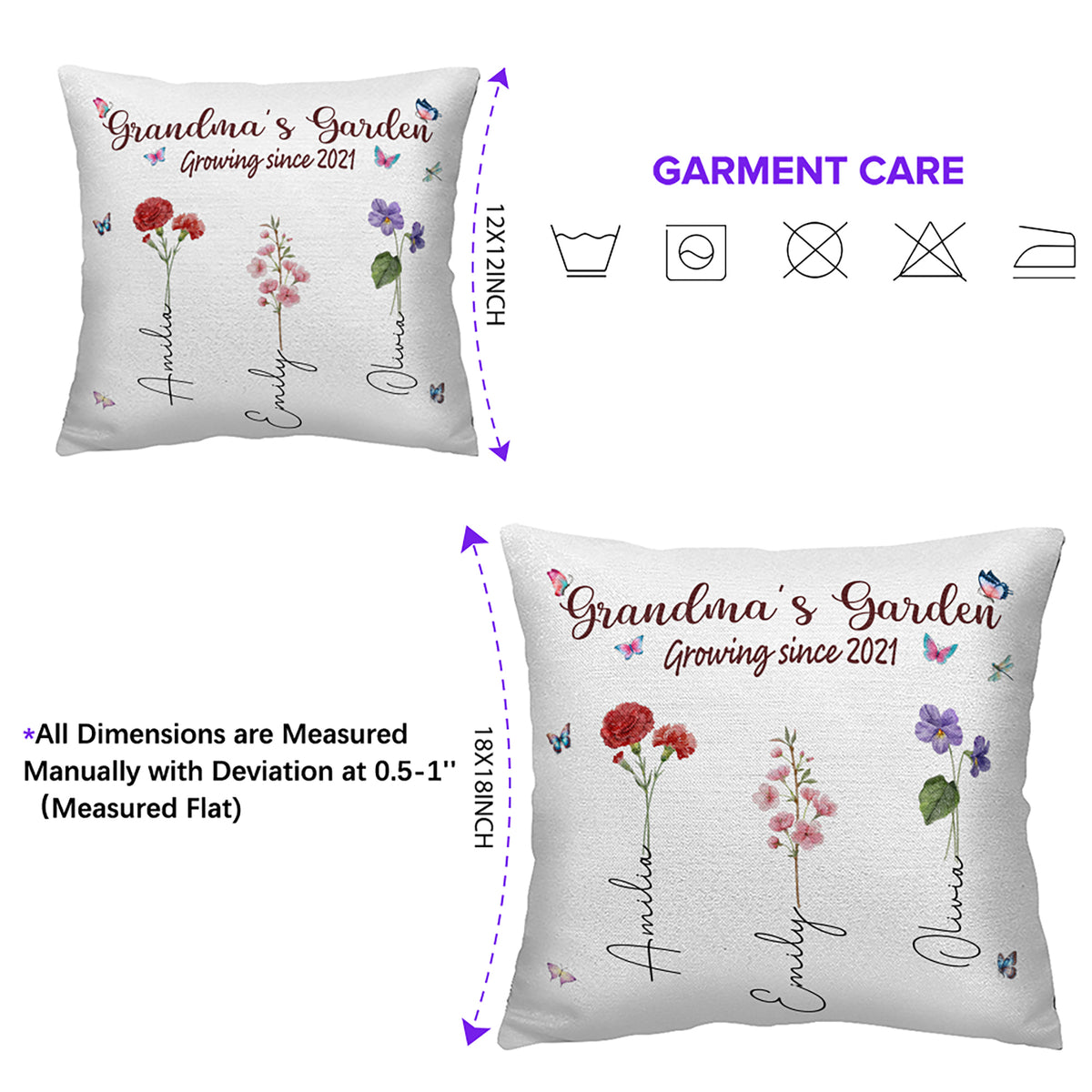 Grandma's Garden Pillow for Grandma from Grandson Personalized with Birth Flower