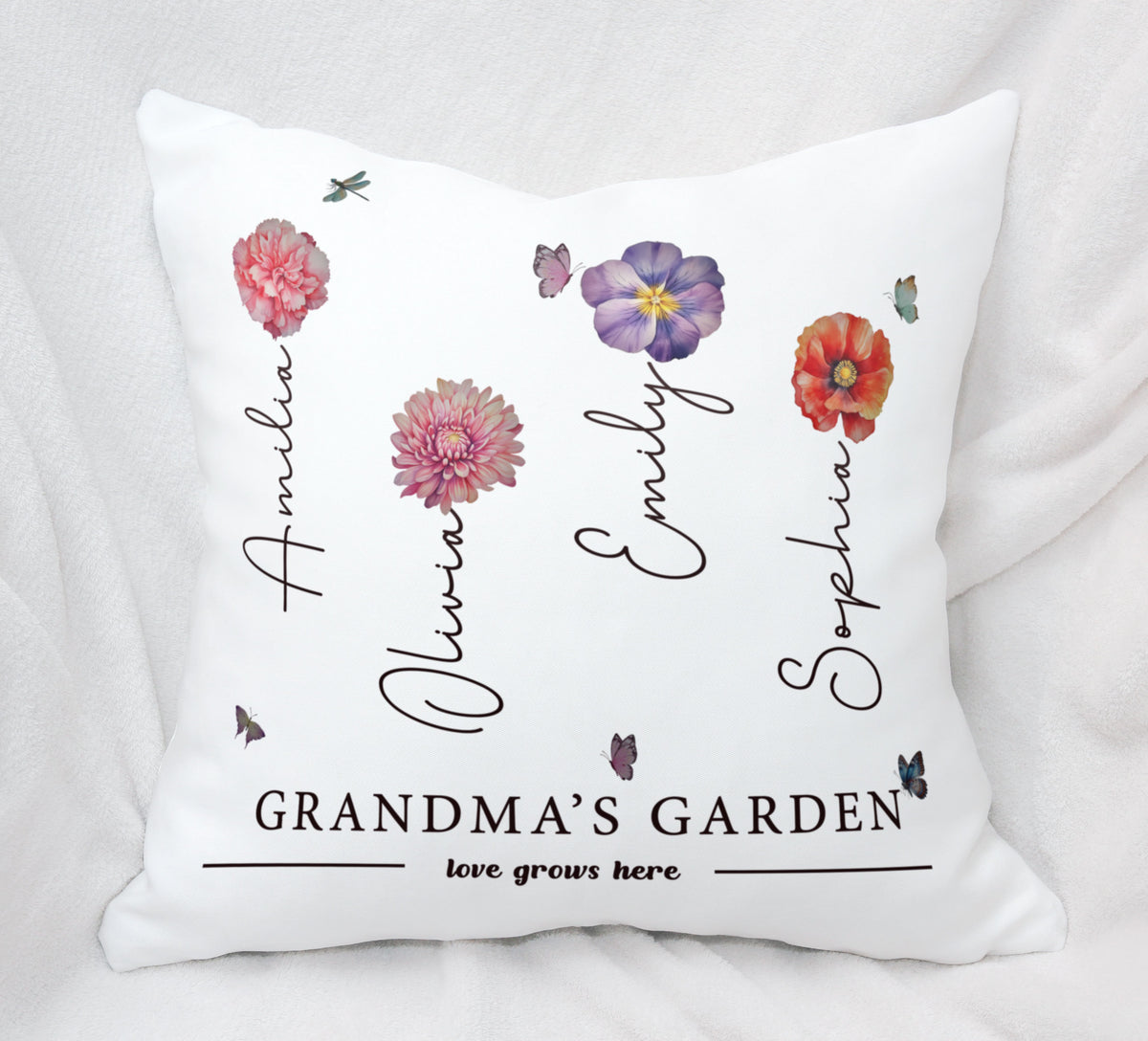 Grandma's Garden pillow with Grandchild's Name andBirth Flower - Mother's Day gift