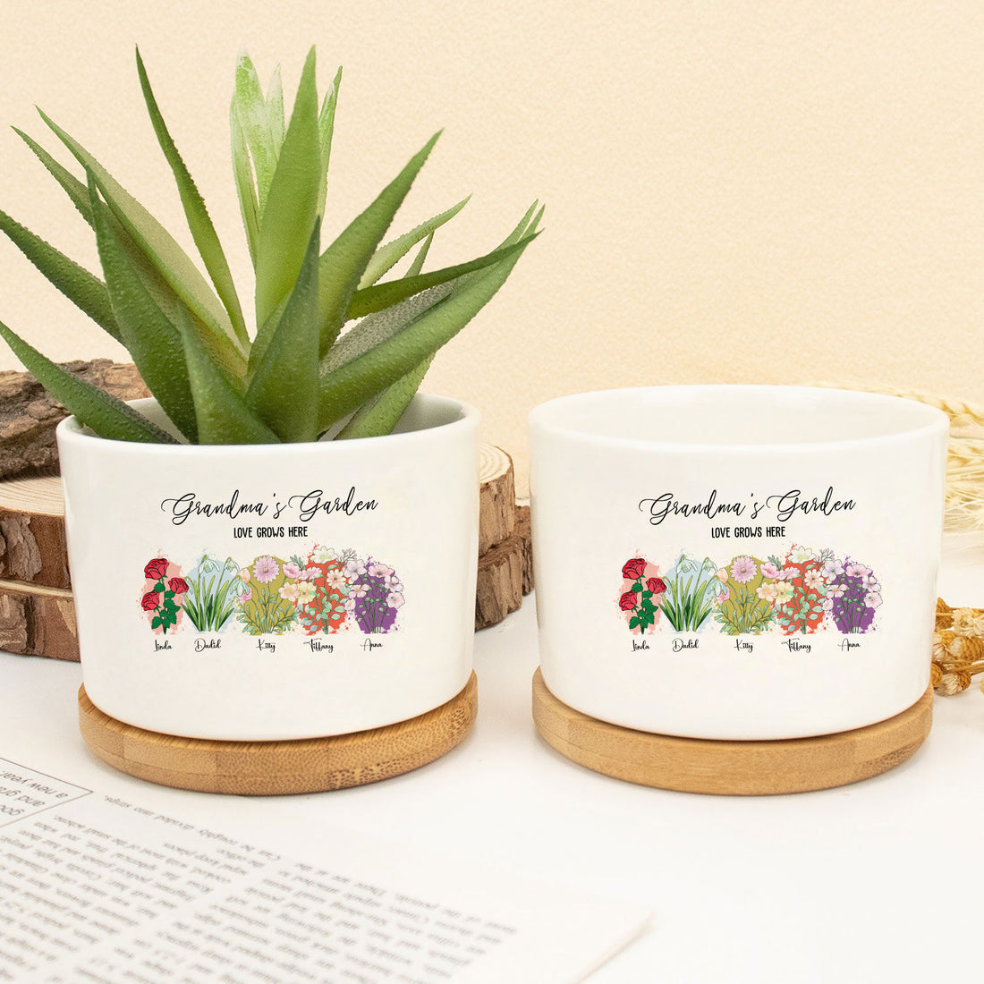 Grandma's Garden: Where Love Blooms Forever – Birth Month Flower Custom Name Ceramic Plant Pot