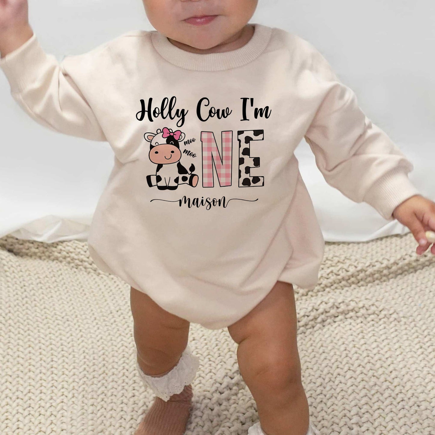 Holly Cow I'm One Custom Name Personalized Baby Romper - Short/Long Sleeve (0-2Y) - LuthCreative