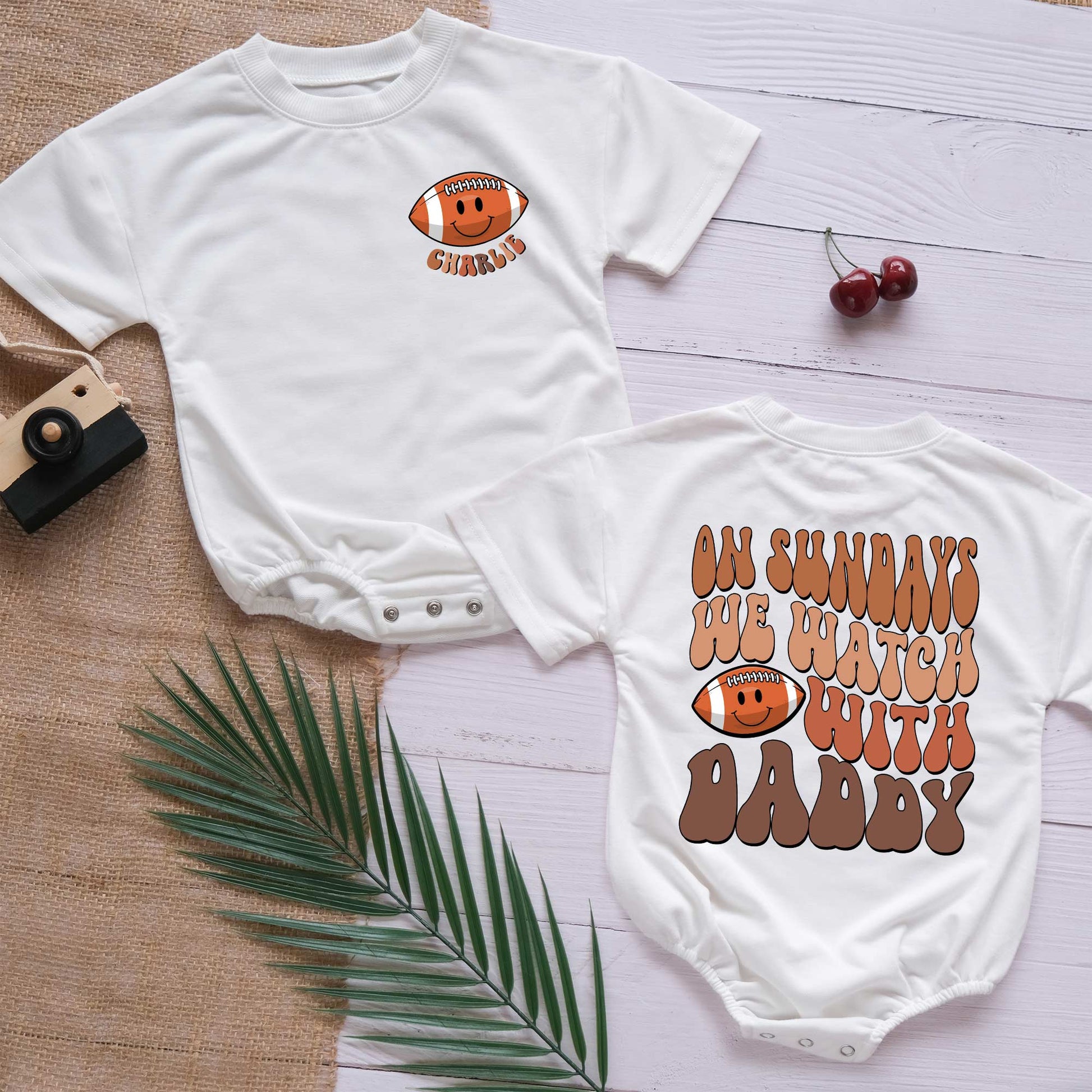 On Sunndays We Watch Football With Daddy Personalized Baby Romper - Short/Long Sleeve (0-2Y) - LuthCreative