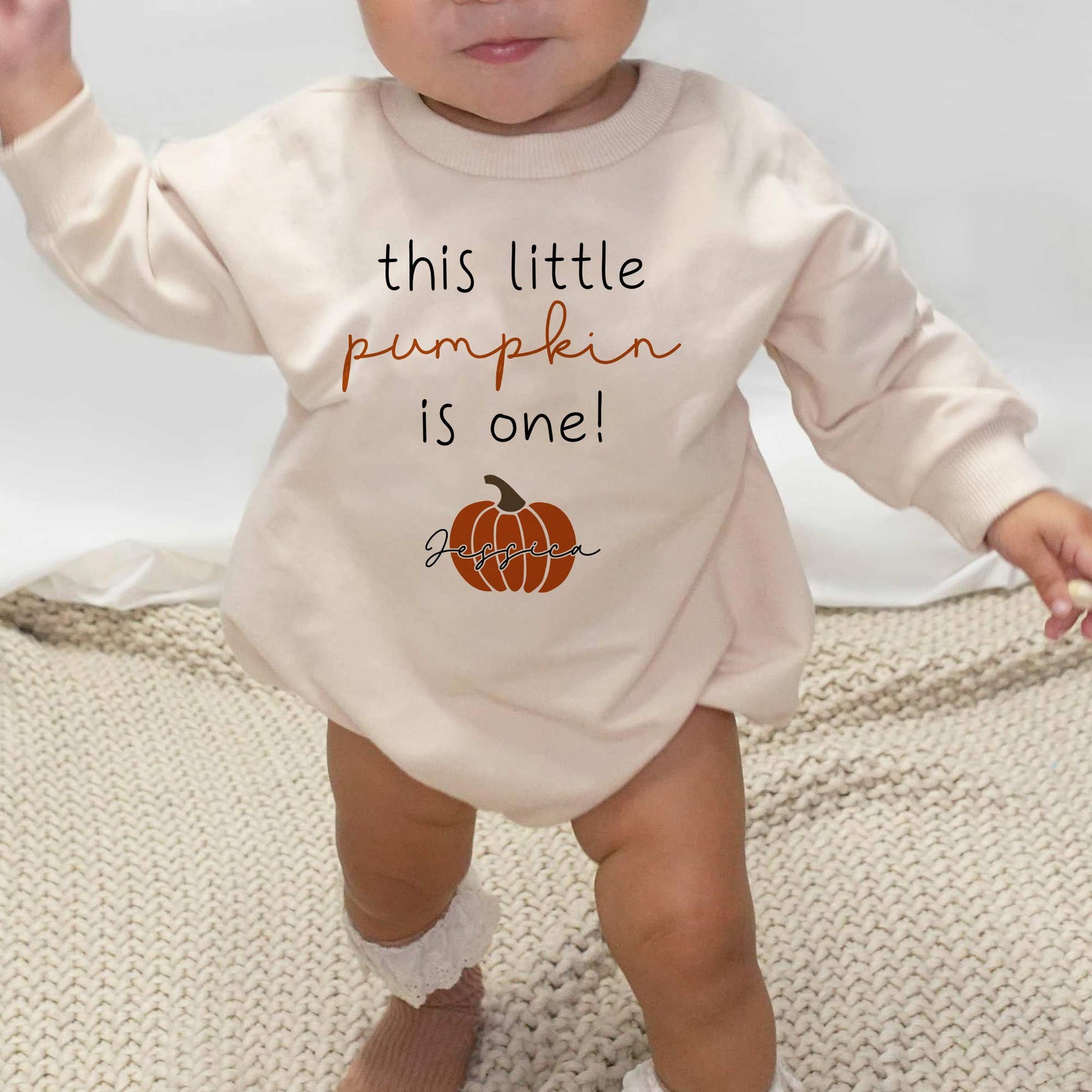 Thanksgiving This Little Pumpkin Is One Personalized Baby Romper - Short/Long Sleeve (0-2Y) - LuthCreative