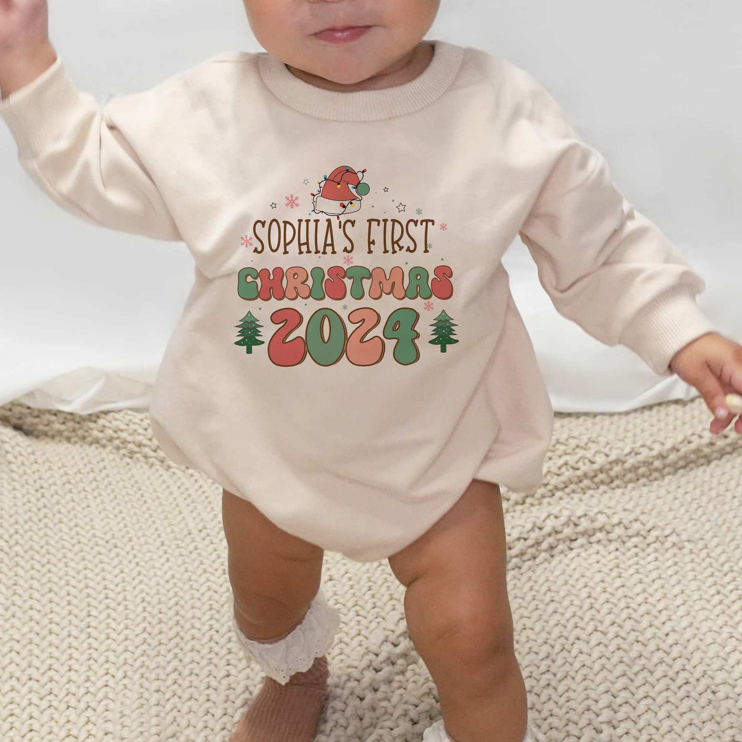 Custom Baby First Christmas 2024 Personalized Baby Romper - Short/Long Sleeve (0-2Y) - LuthCreative