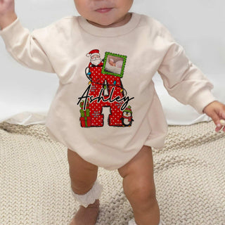 First Letter Custom Name Christmas Personalized Baby Romper - Short/Long Sleeve (0-2Y)