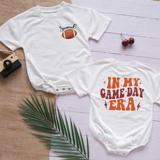 Football In My Game Day Era Custom Name Personalized Baby Romper - Short/Long Sleeve (0-2Y)