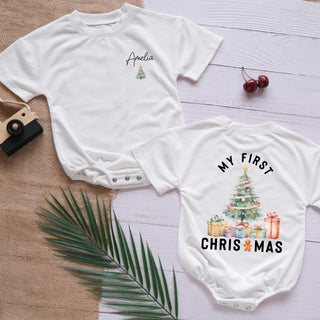 My First Christmas Custom Name Personalized Baby Romper - Short/Long Sleeve (0-2Y)