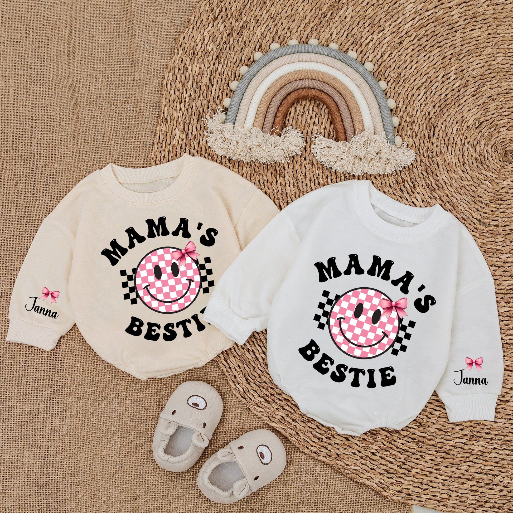 Baby Bodysuit Romper Long Sleeve Mama's Bestie Reindeer Personalized Custom Babysuit - Gift For Baby And Mom - LuthCreative