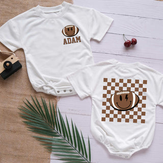 Custom Name Smiley Football Personalized Baby Romper - Short/Long Sleeve (0-2Y)