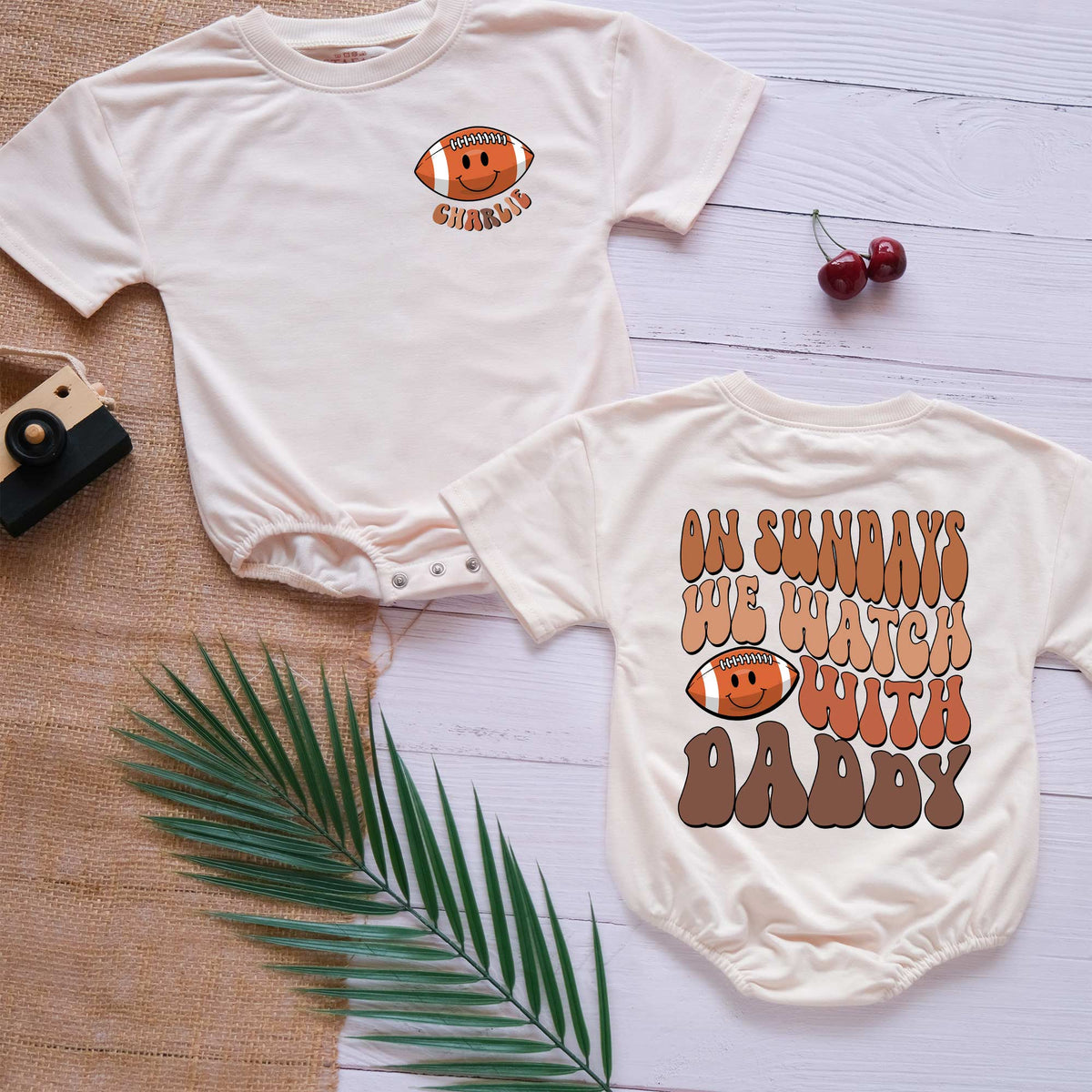 On Sunndays We Watch Football With Daddy Personalized Baby Romper - Short/Long Sleeve (0-2Y) - LuthCreative