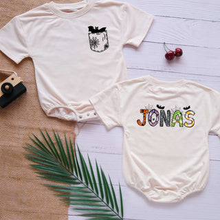 Customized Name with Halloween Spooky Style Personalized Baby Romper - Short/Long Sleeve (0-2Y)