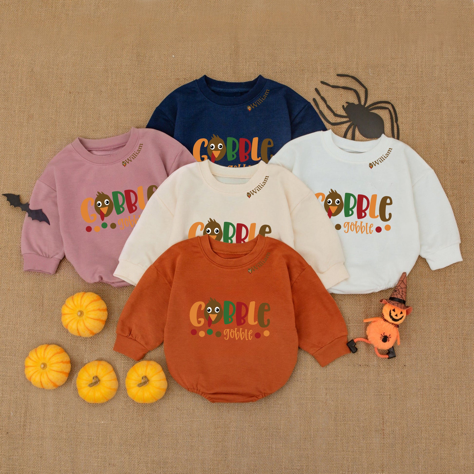 Baby Bodysuit Romper Long Sleeve Gobble Customize Name Neck Personalized Custom Babysuit - Gift For Baby And Mom - LuthCreative